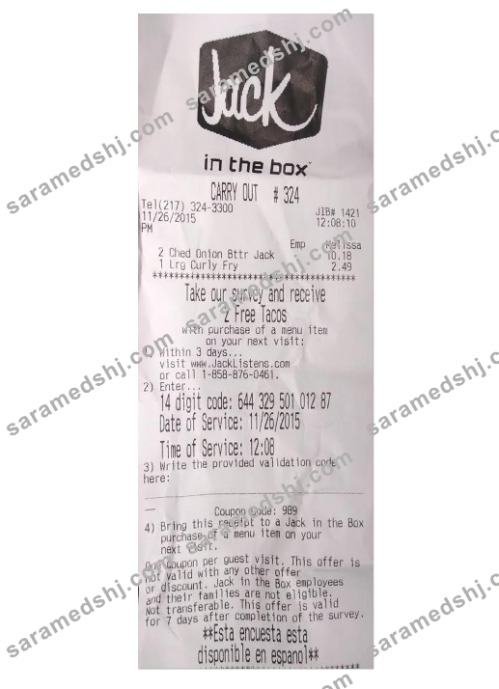 JACK payment receipt